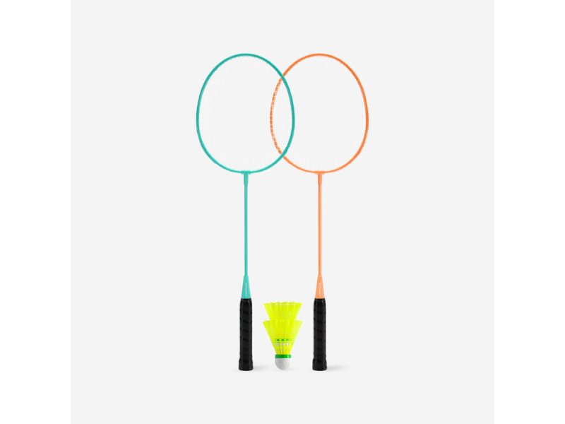 ADULT LEISURE BADMINTON RACKET SET Discover set BR100 Ad Turquoise Orange